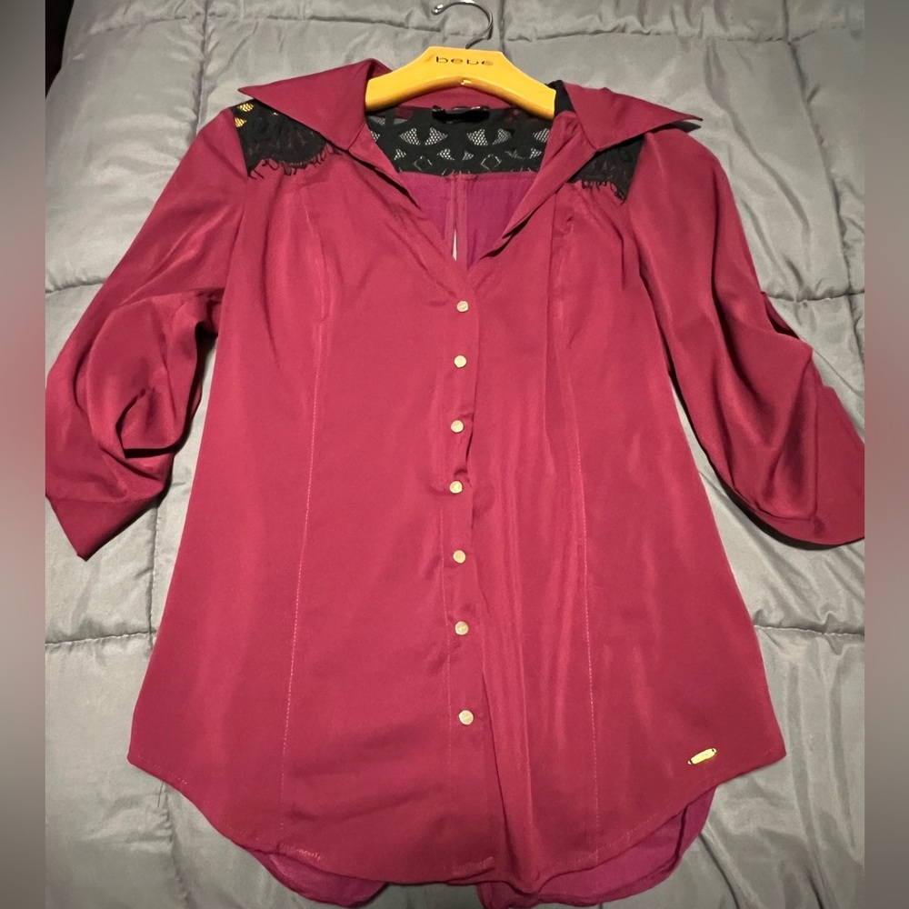 **NEW LISTING!!** Bebe burgundy button down top with lace detail